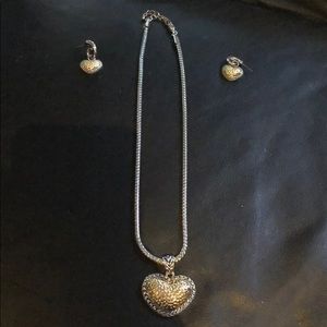 Beautiful gold & silver heart necklace + earrings